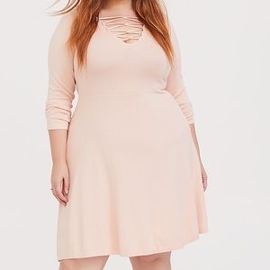 TORRID PINK SWEATER-KNIT LATTICE SKATER DRESS